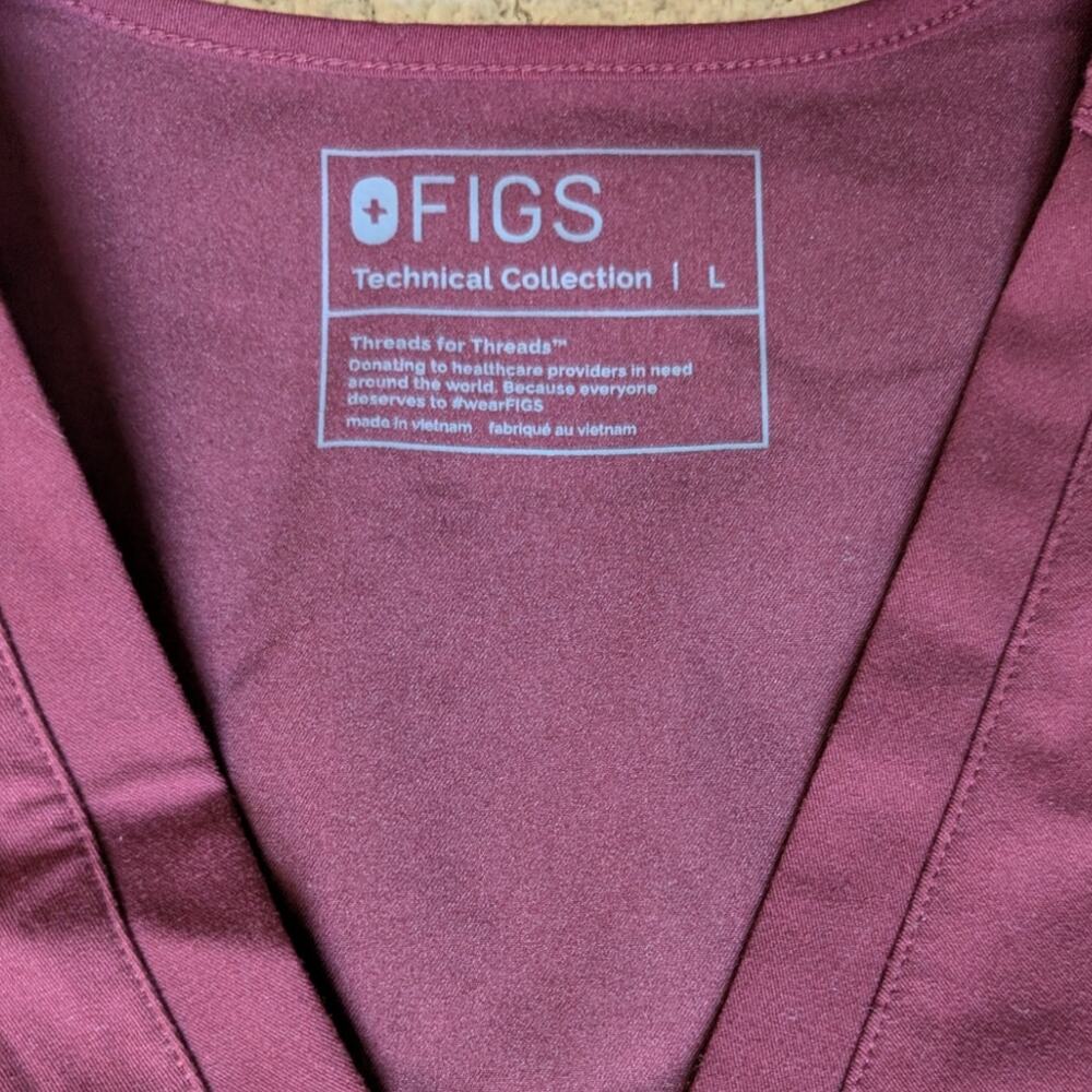 FIGS Burgundy V Neck Technical Collection LARGE